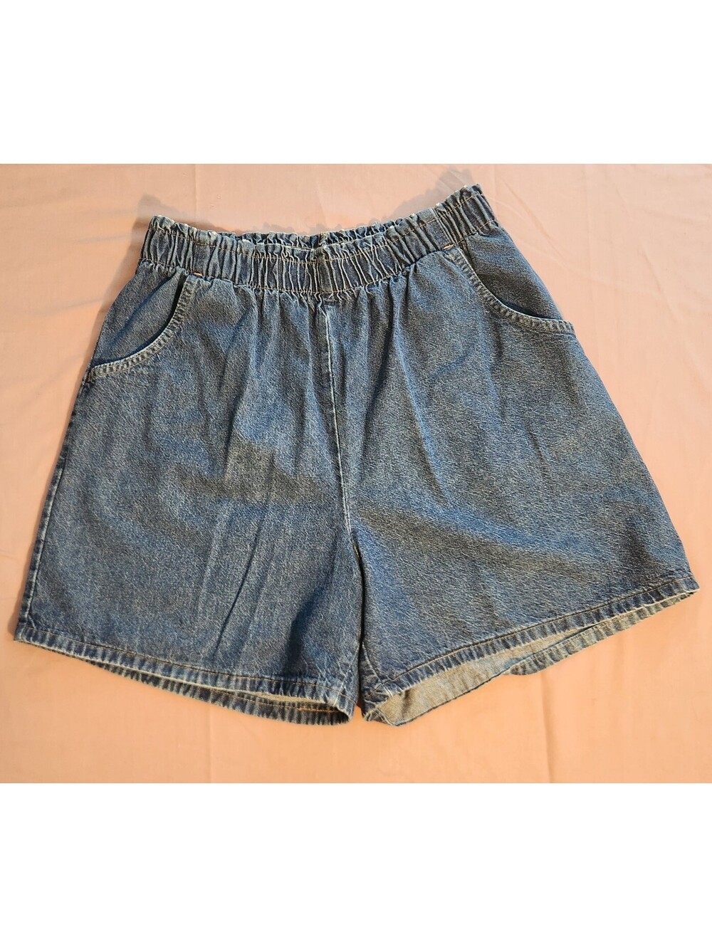 Vintage Chich Blue Denim Elastic Waist Shorts with Pockets Size 18